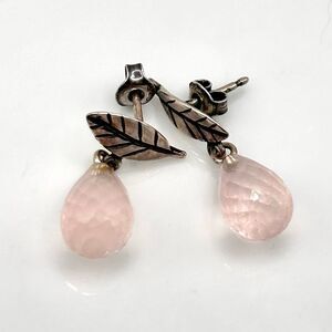TROLLBEADS Leaves of Love Earrings Rose Quartz Facet Dangle LAA 925S $150 Retail
